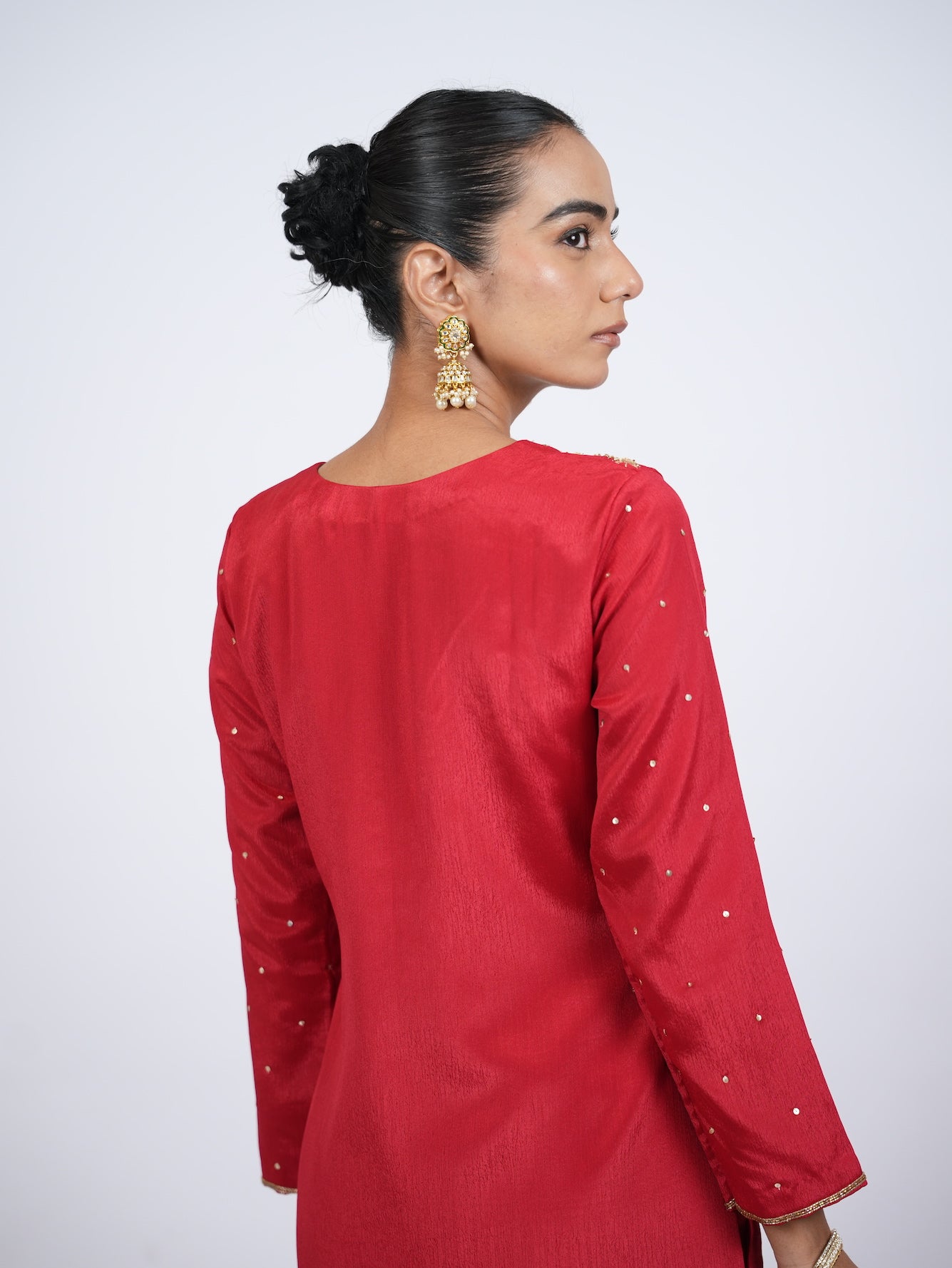 Red Embellished Kurta Set with Dupatta