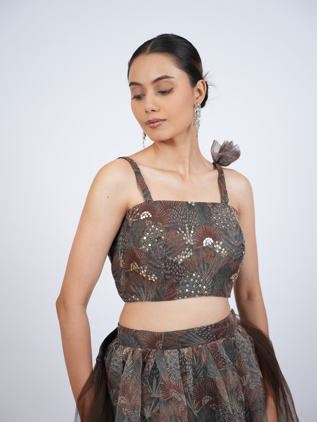 Brown Printed Lehenga Set