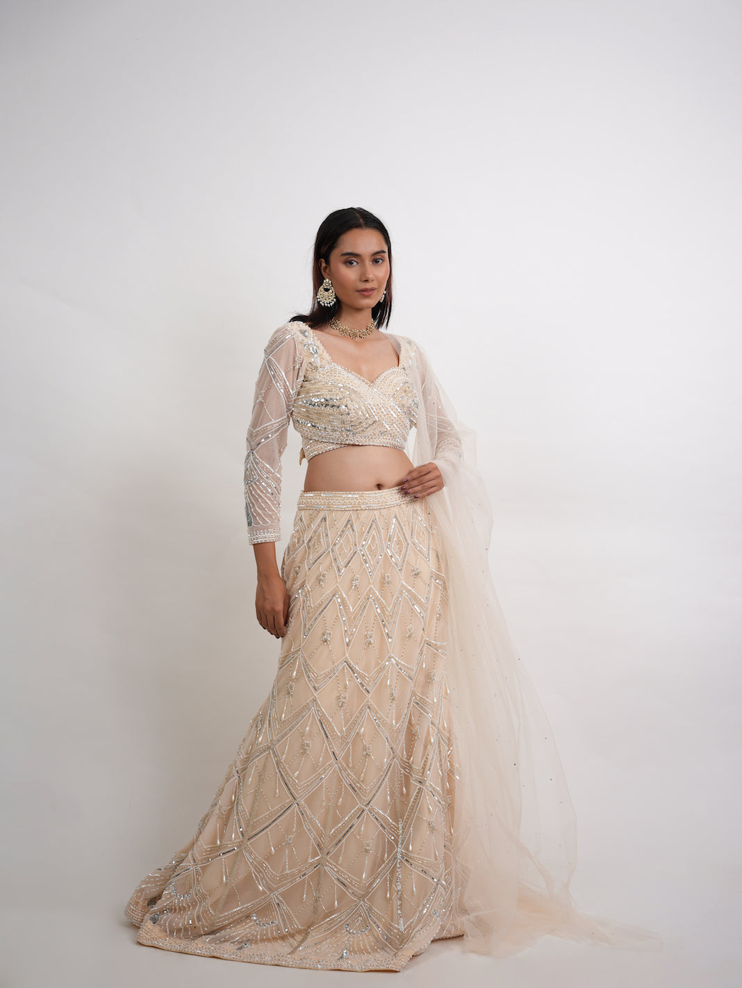 IVORY SEQUIN MERMAID LEHENGA SET