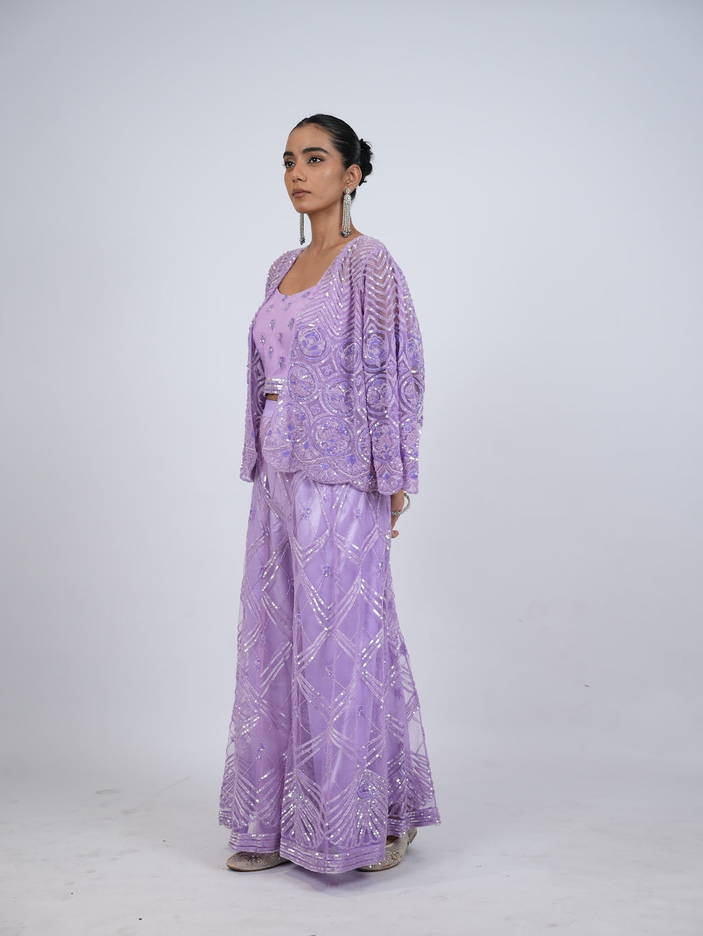 Lavender Embellished Jacket and Palazzo Set