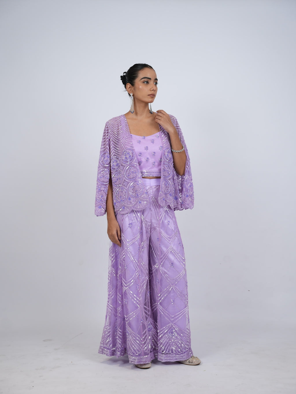 Lavender Embellished Jacket and Palazzo Set