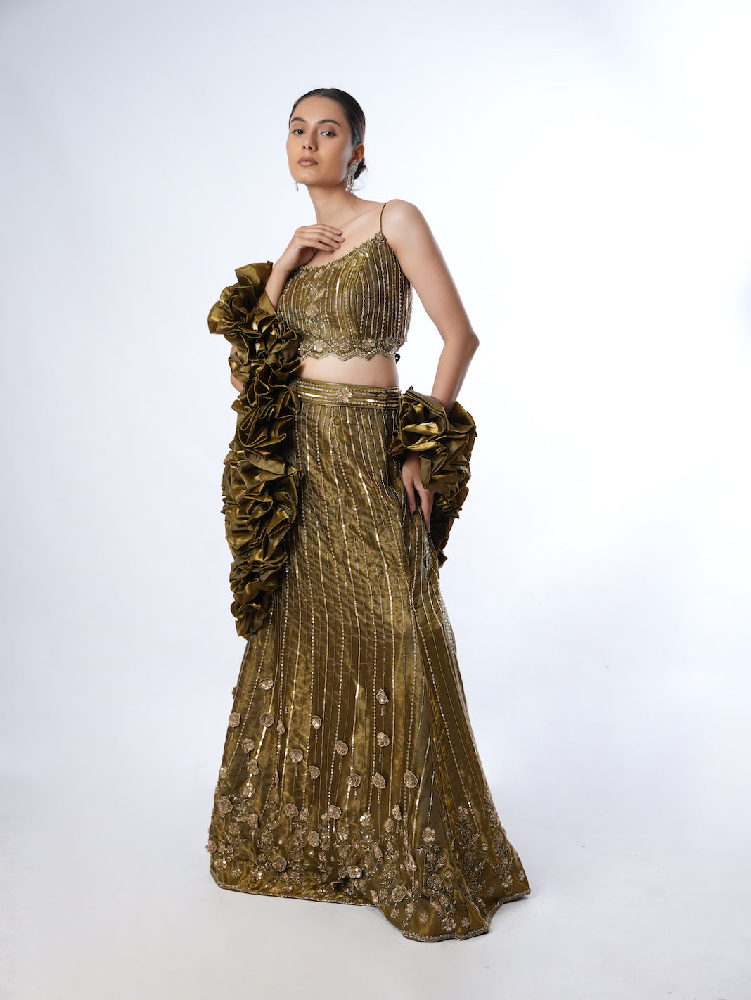 OLIVE EMBELLISHED LEHENGA SET