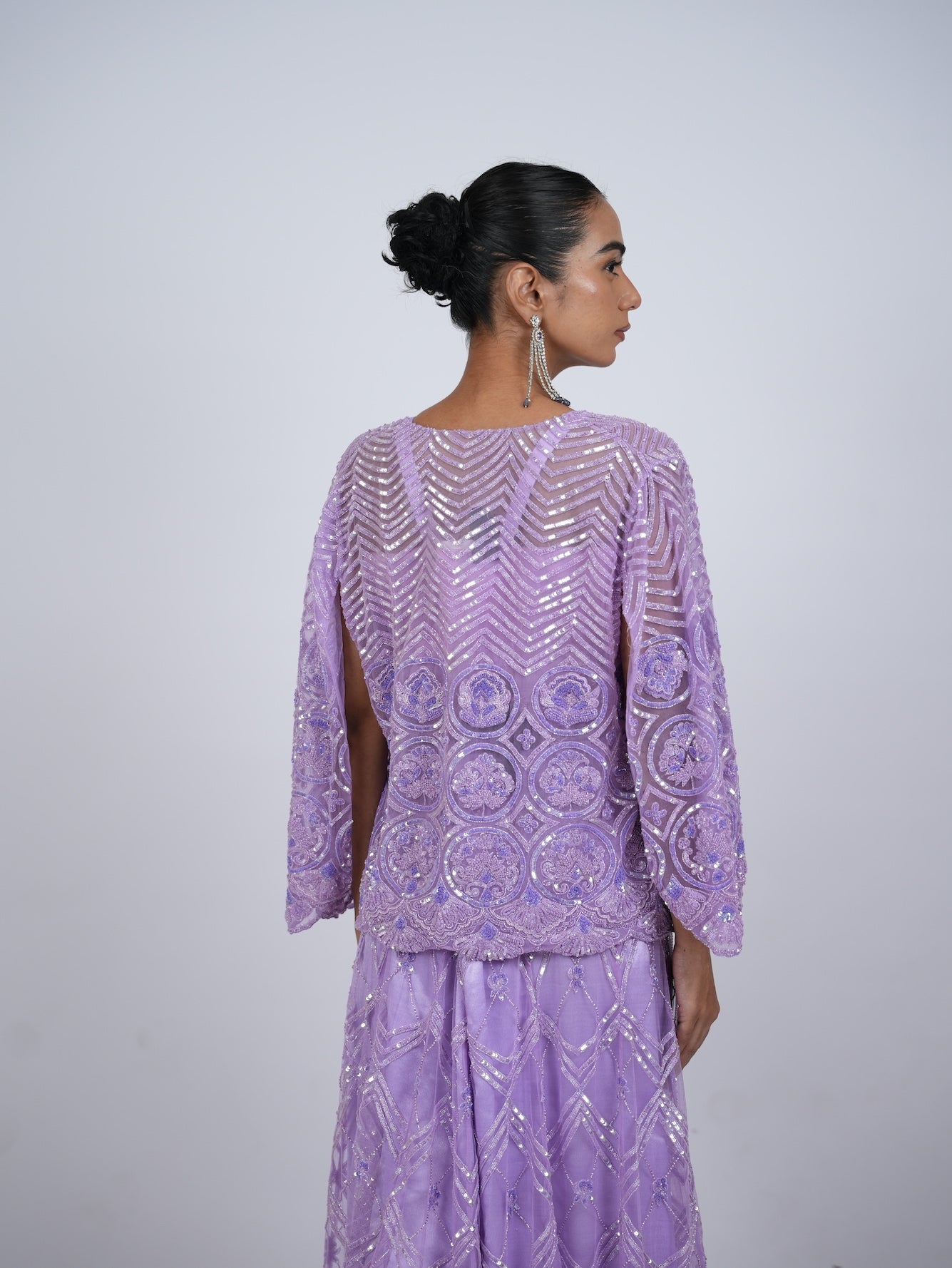 Lavender Embellished Jacket and Palazzo Set