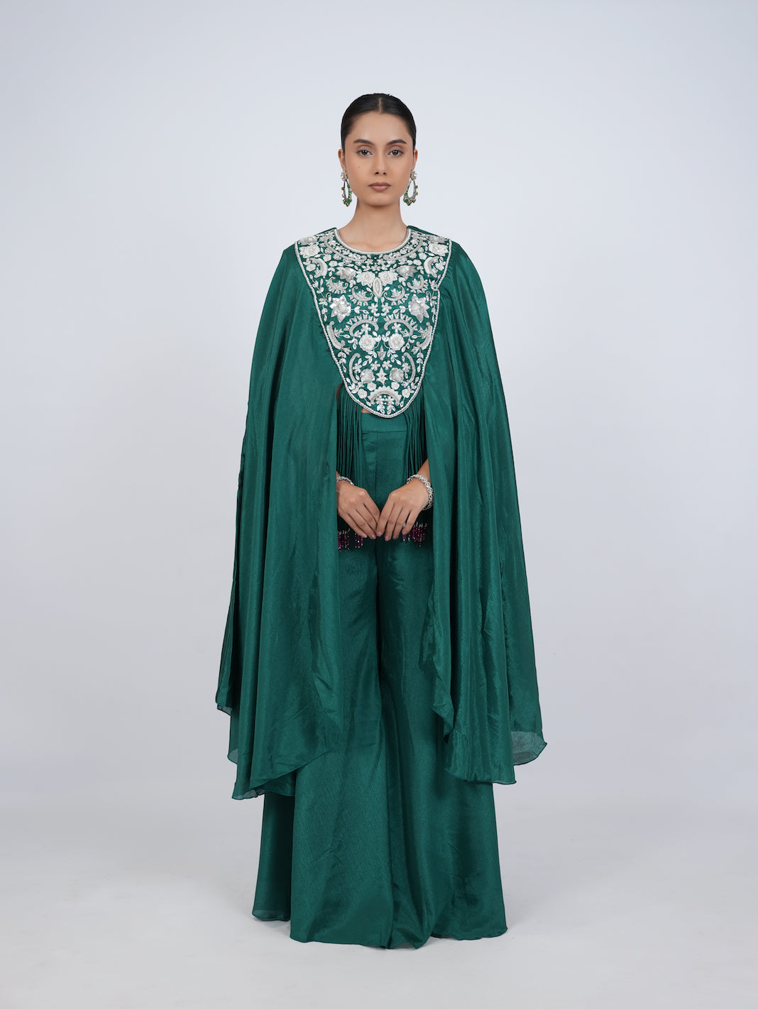 EMERALD GREEN EMBROIDERED CAPE