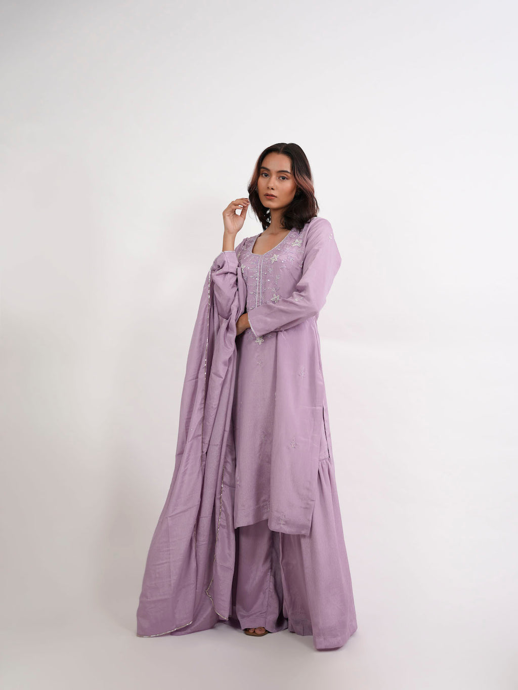 LAVENDER FLORAL SILK KURTA SET