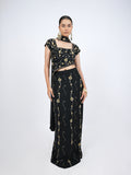 BLACK & GOLD FLORAL CROP TOP SET