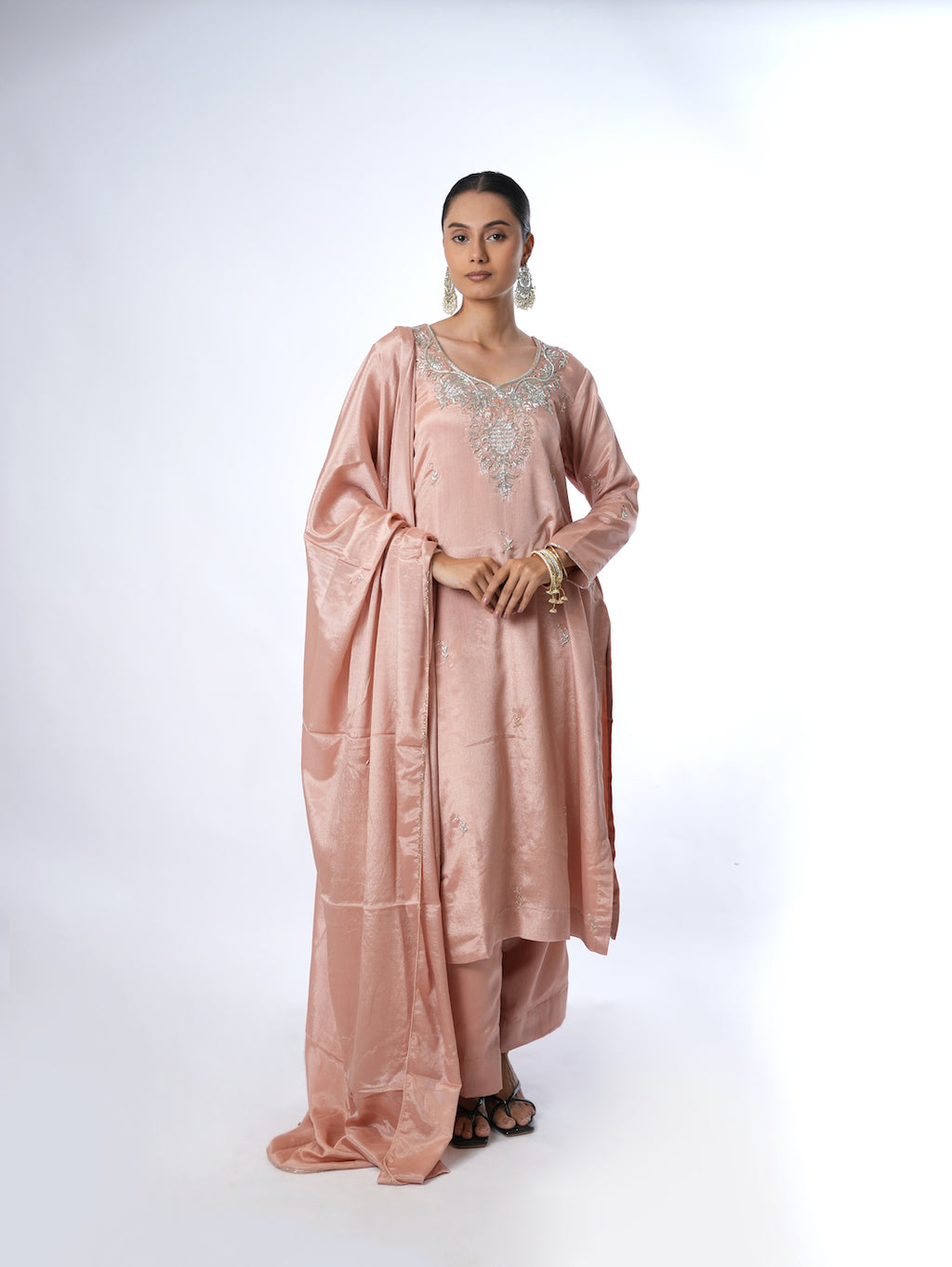 PEACH EMBROIDERED KURTI SET
