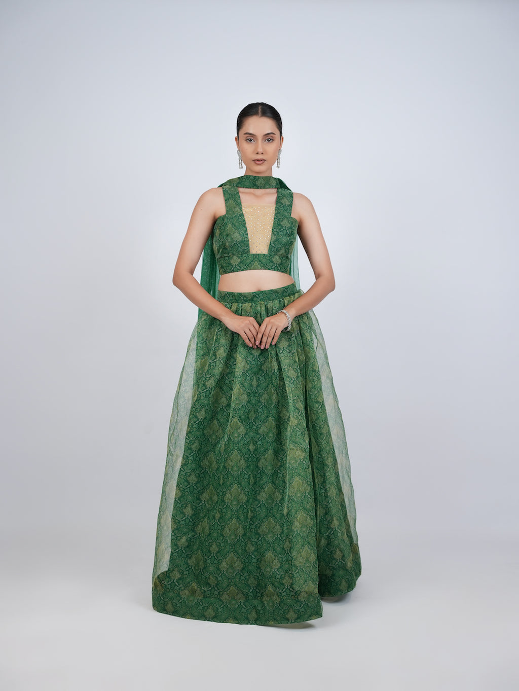 GREEN PATTERNED LEHENGA SET