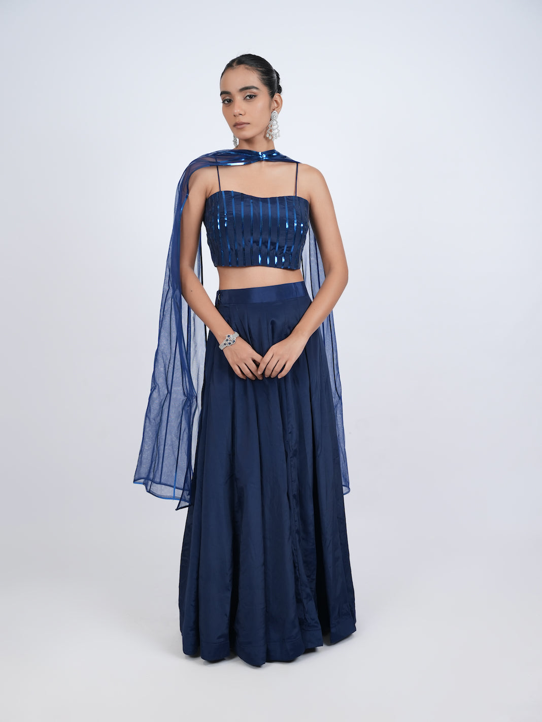 ROYAL BLUE STRIPED LEHENGA