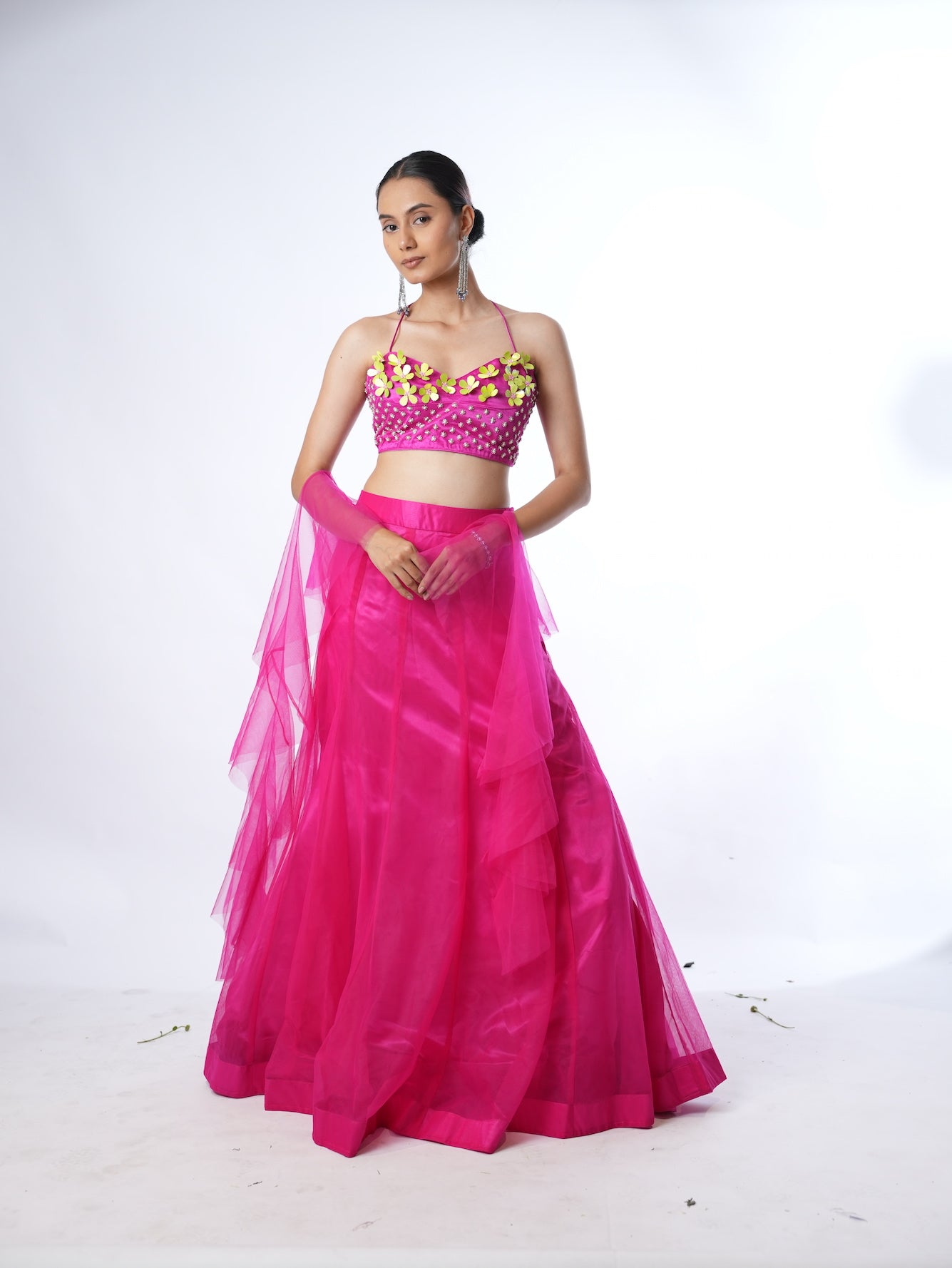 Magenta Floral Indo-Western Lehenga