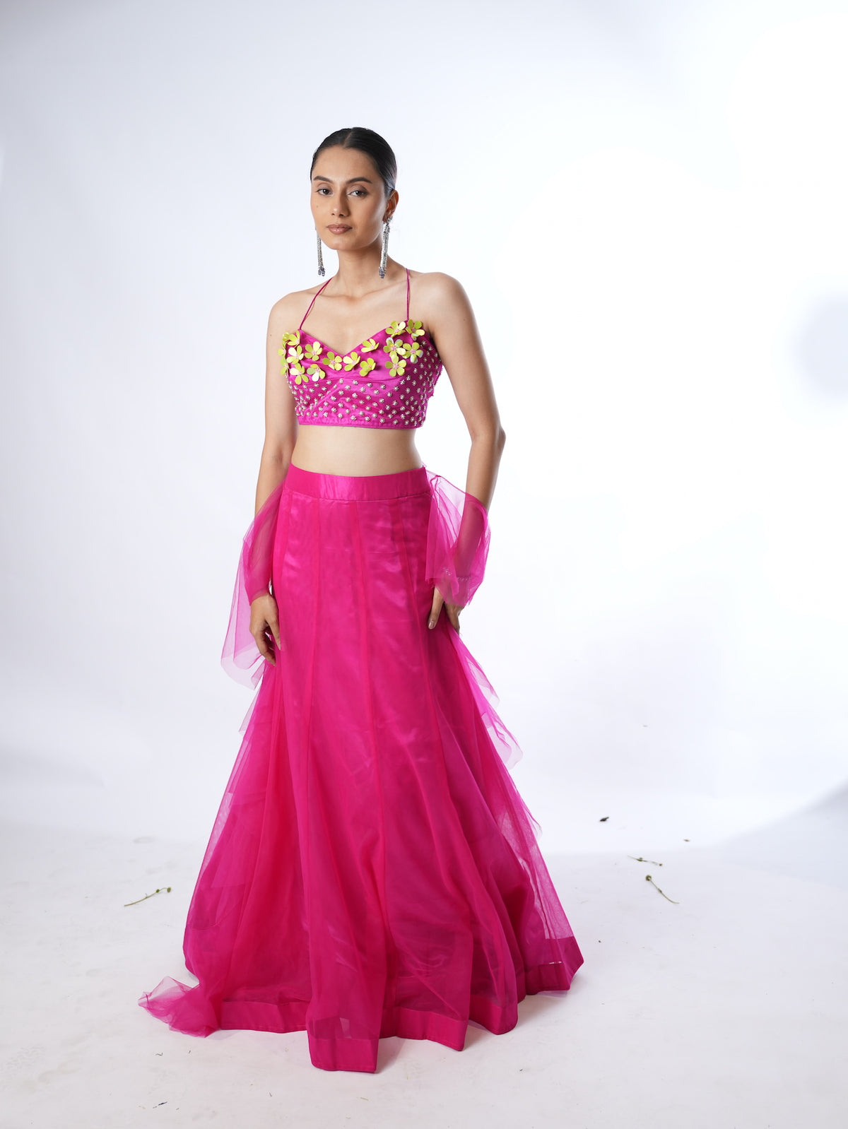 Magenta Floral Indo-Western Lehenga