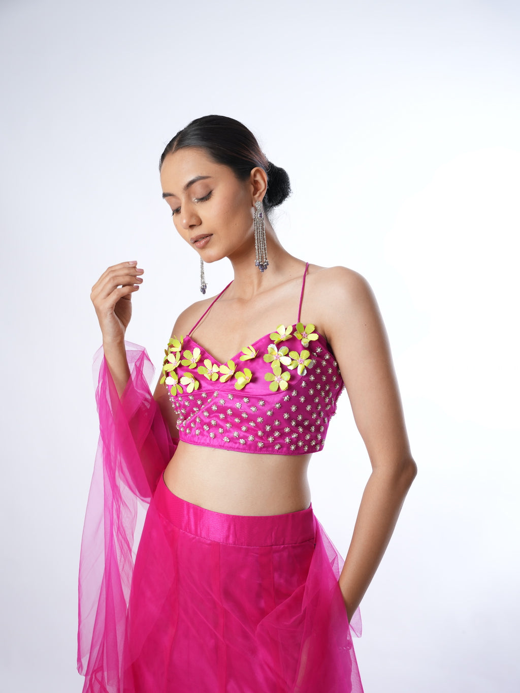 Magenta Floral Indo-Western Lehenga