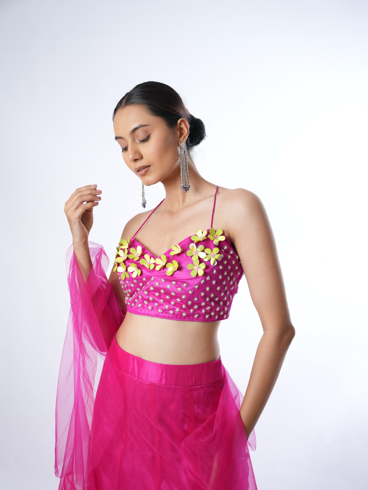 Magenta Floral Indo-Western Lehenga