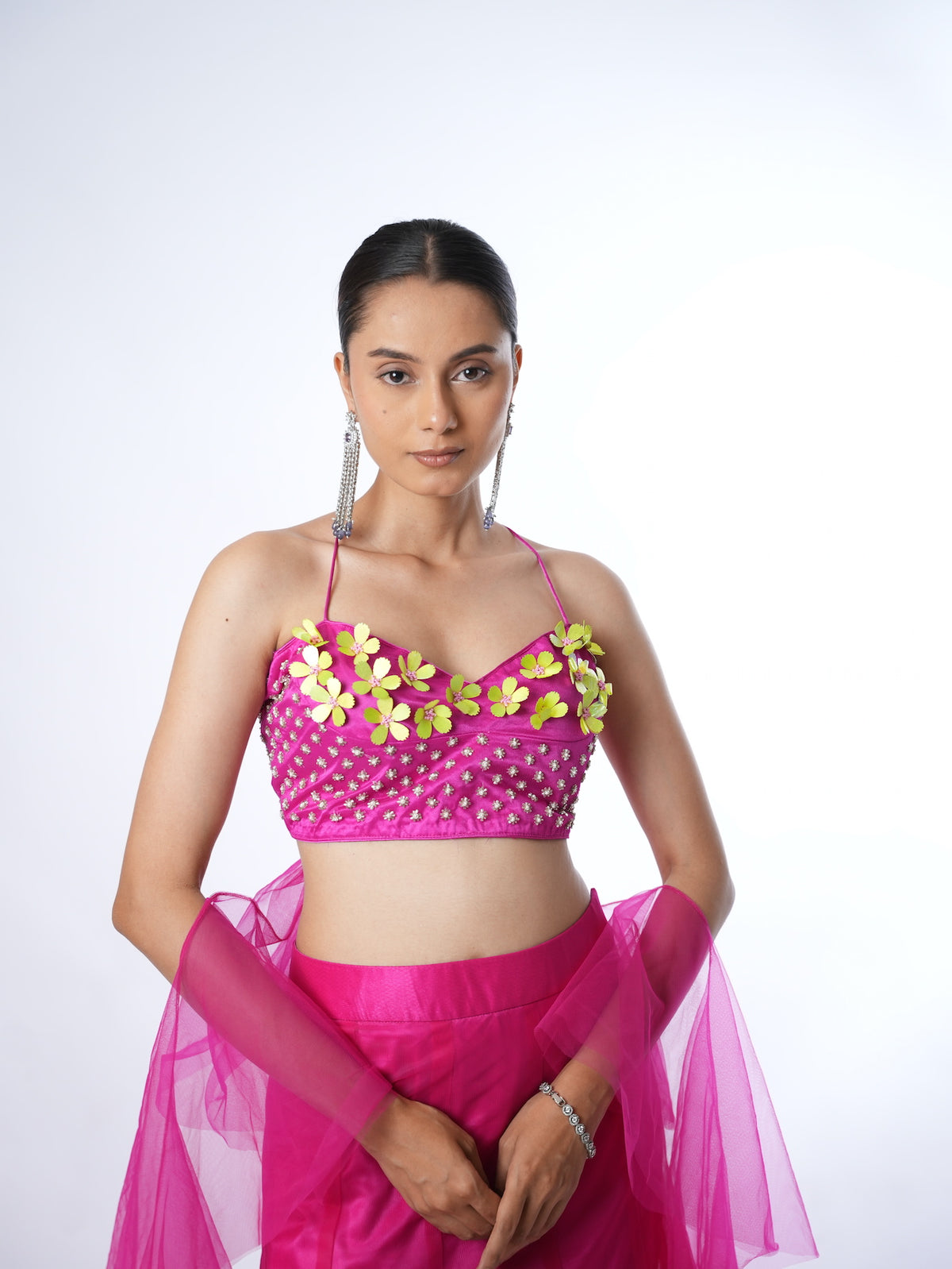 Magenta Floral Indo-Western Lehenga