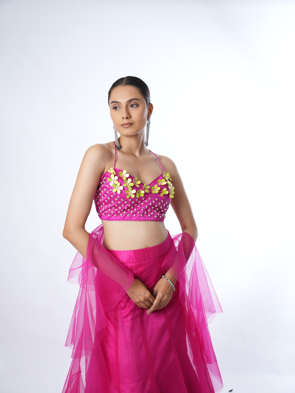 Magenta Floral Indo-Western Lehenga