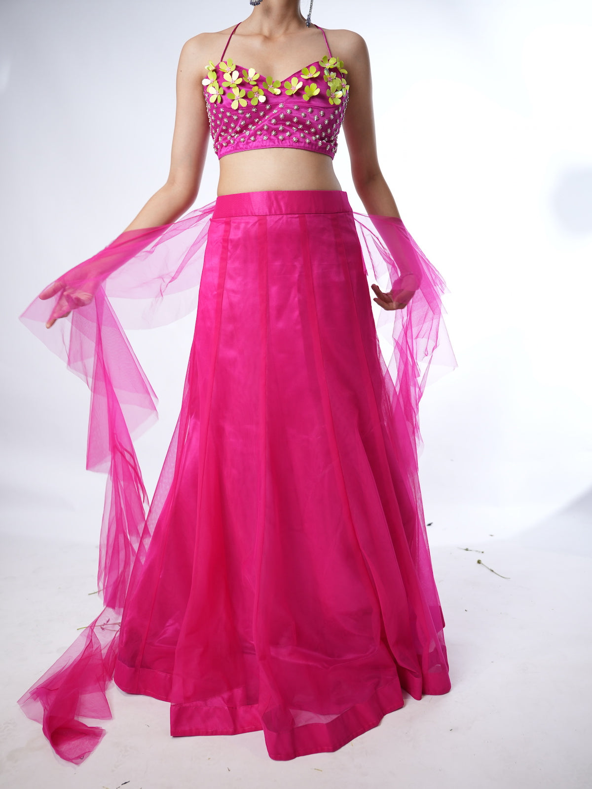 Magenta Floral Indo-Western Lehenga