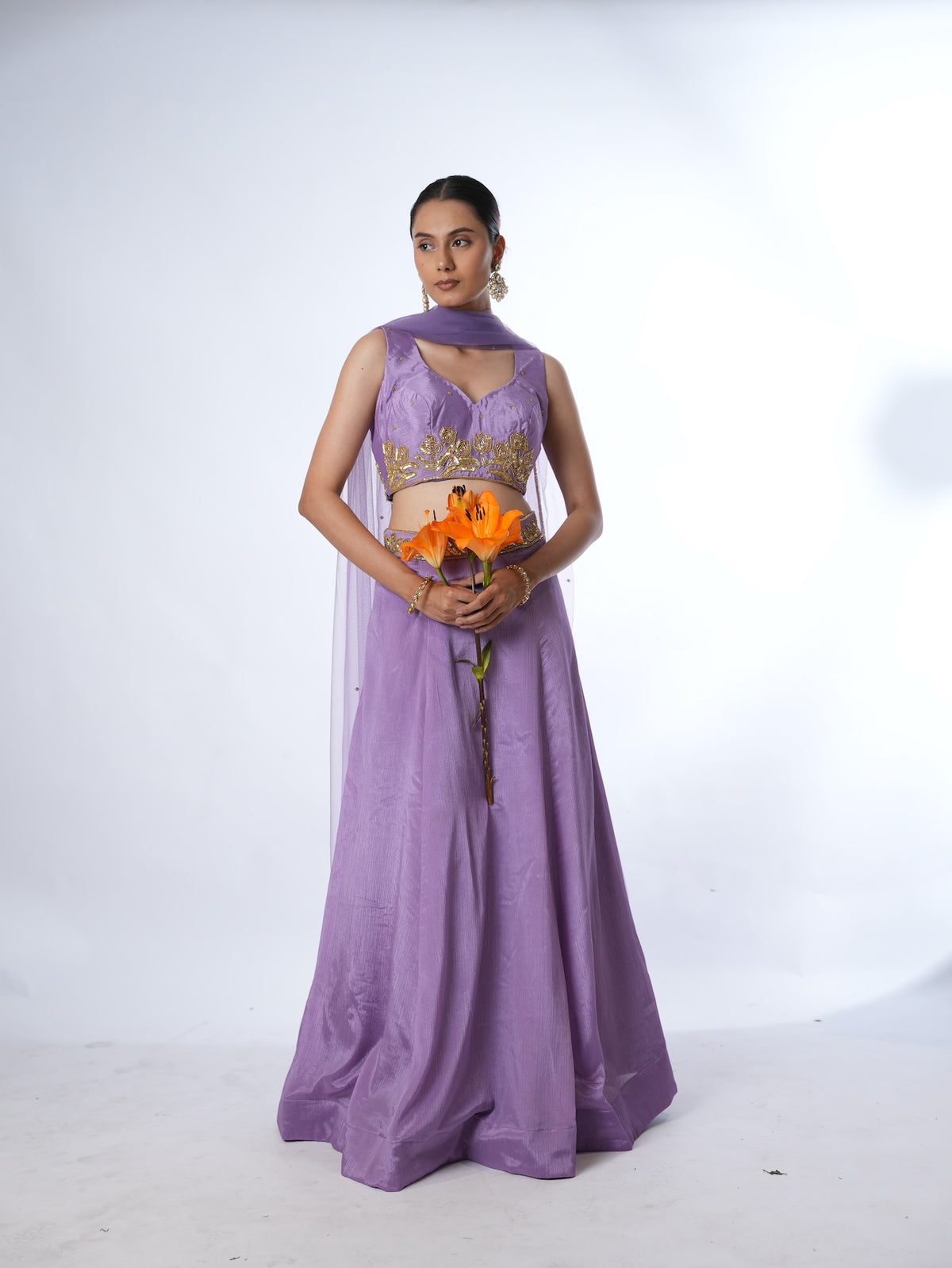 Lavender Gold-Embroidered Lehenga