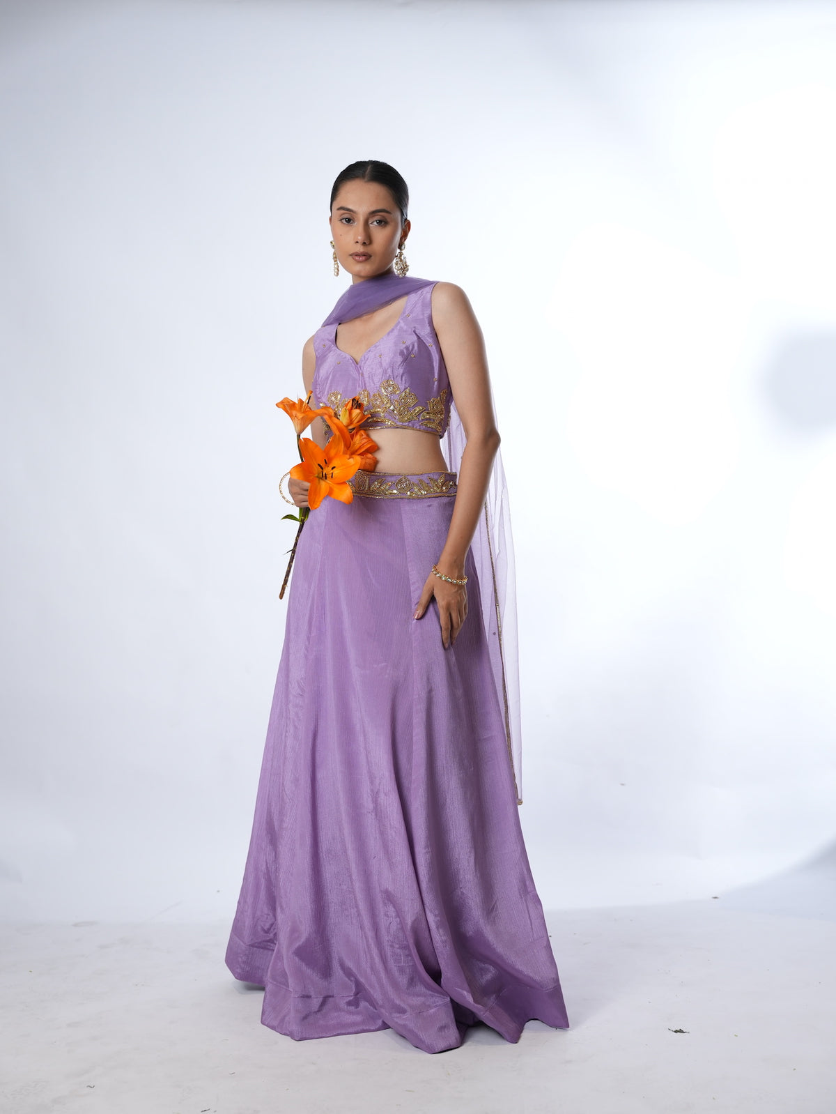 Lavender Gold-Embroidered Lehenga
