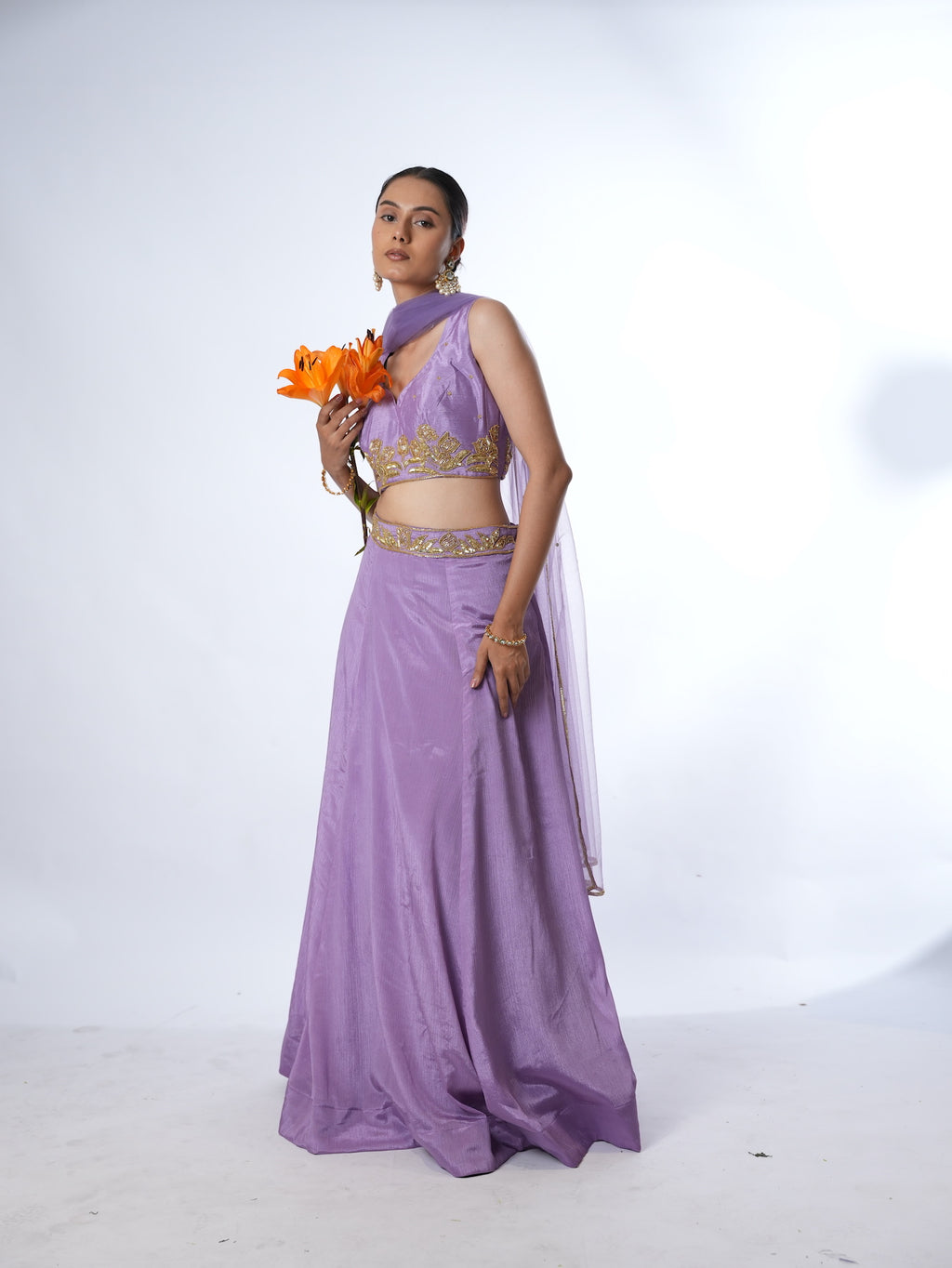 Lavender Gold-Embroidered Lehenga