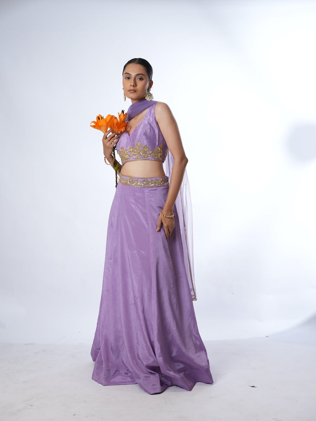 Lavender Gold-Embroidered Lehenga