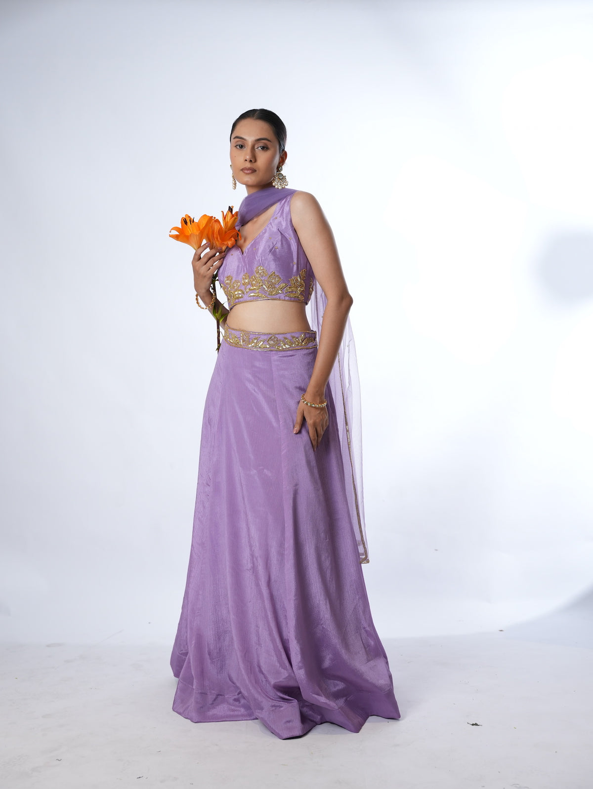 Lavender Gold-Embroidered Lehenga