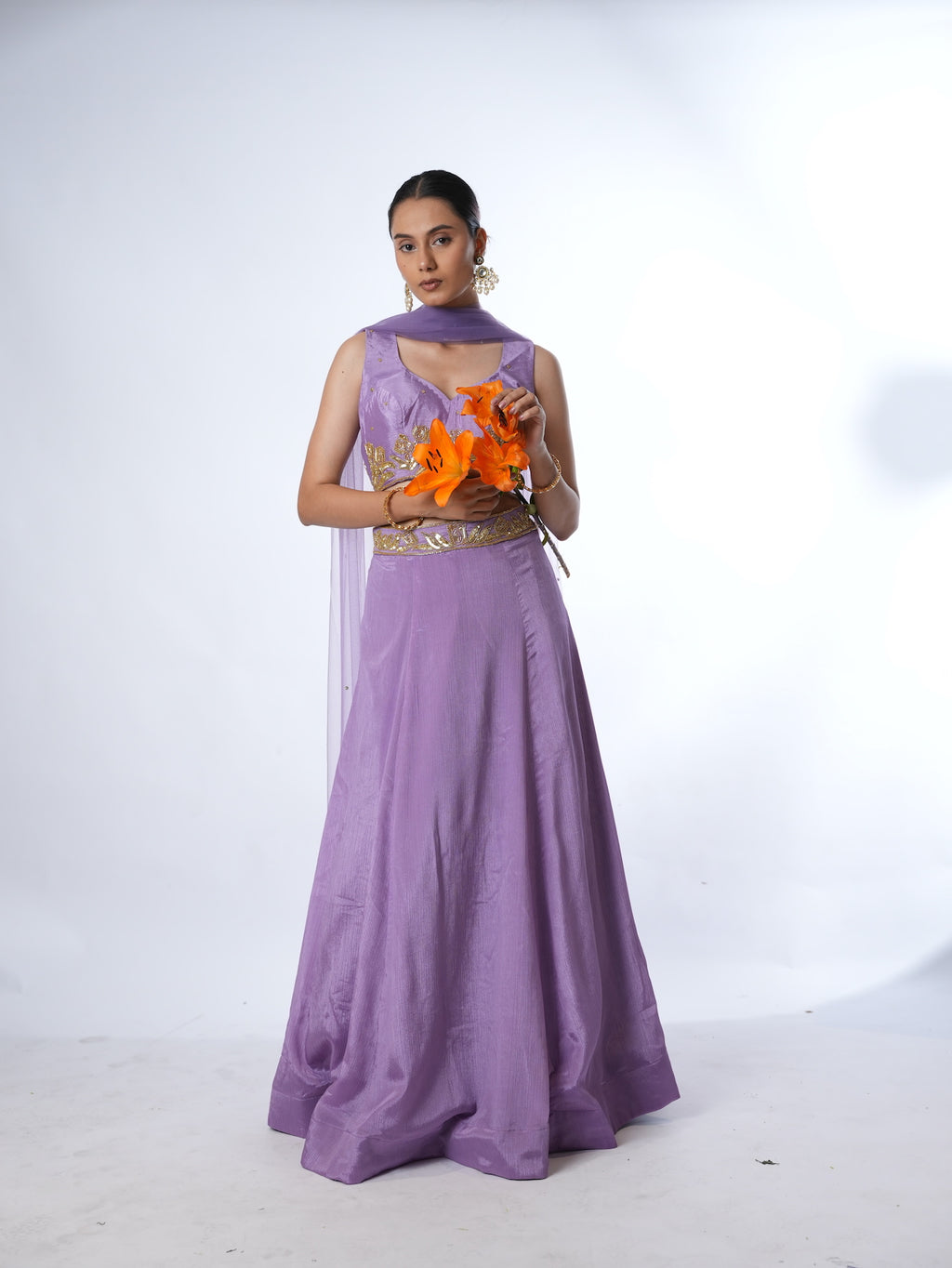 Lavender Gold-Embroidered Lehenga