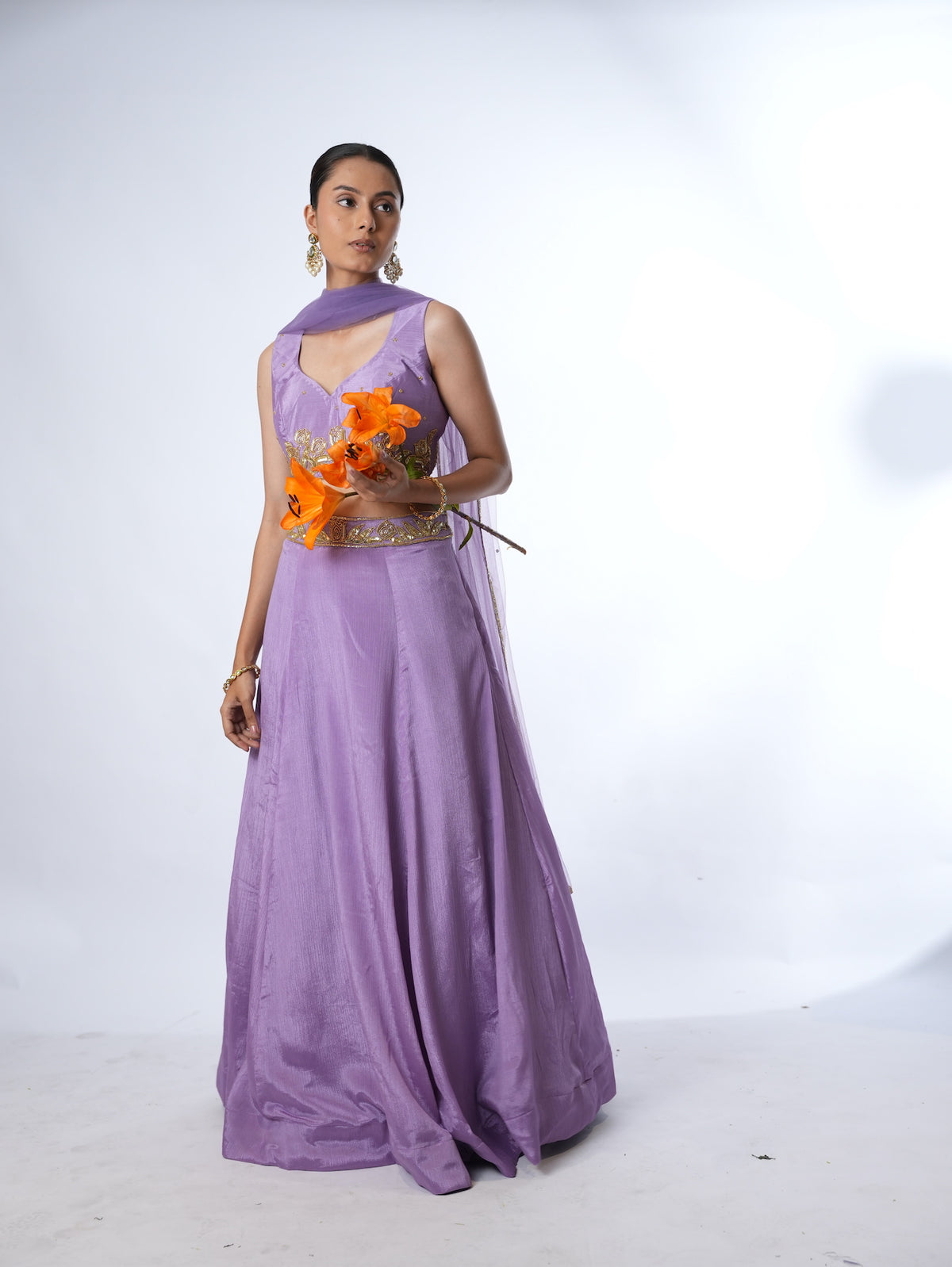Lavender Gold-Embroidered Lehenga