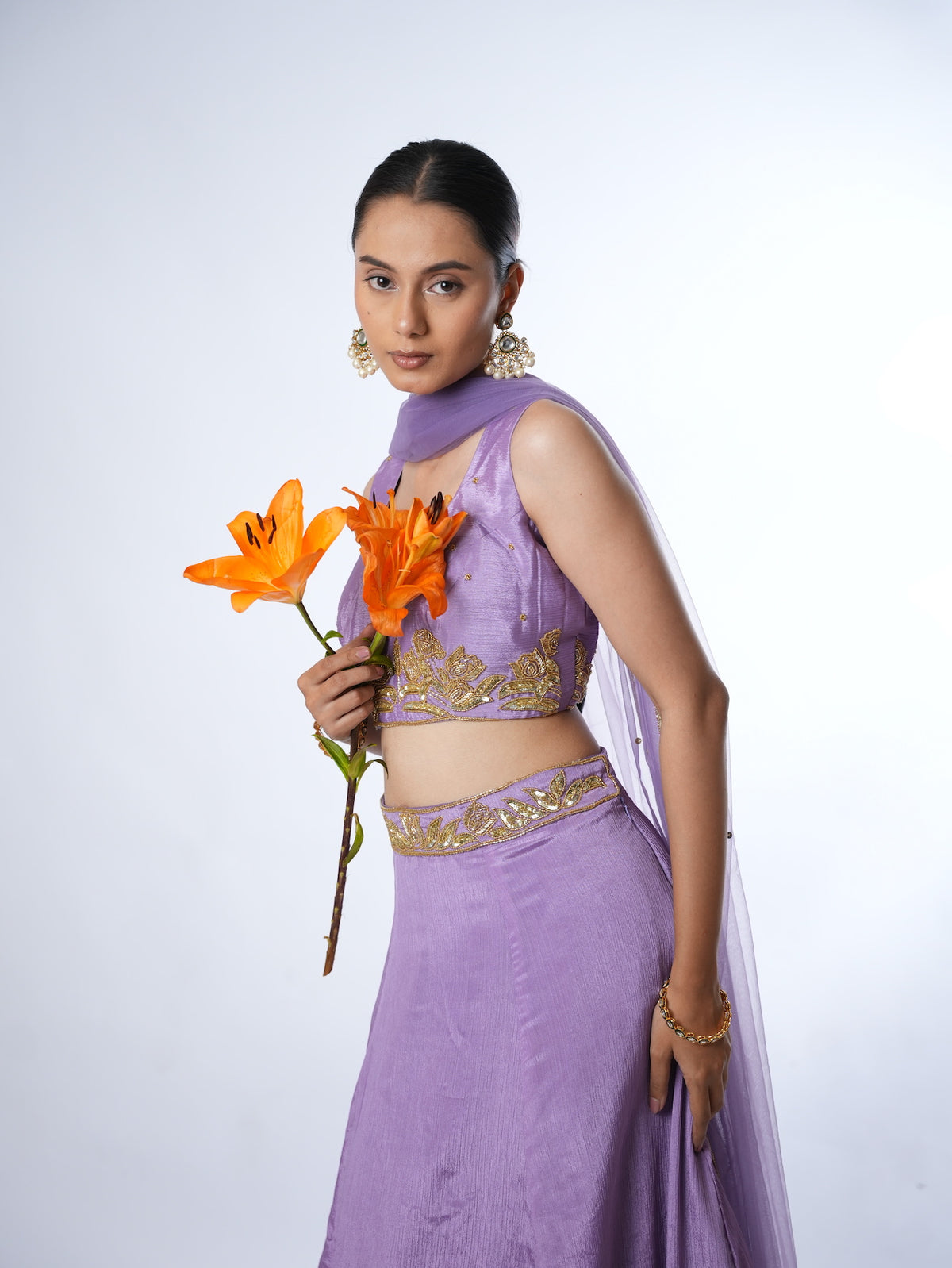 Lavender Gold-Embroidered Lehenga