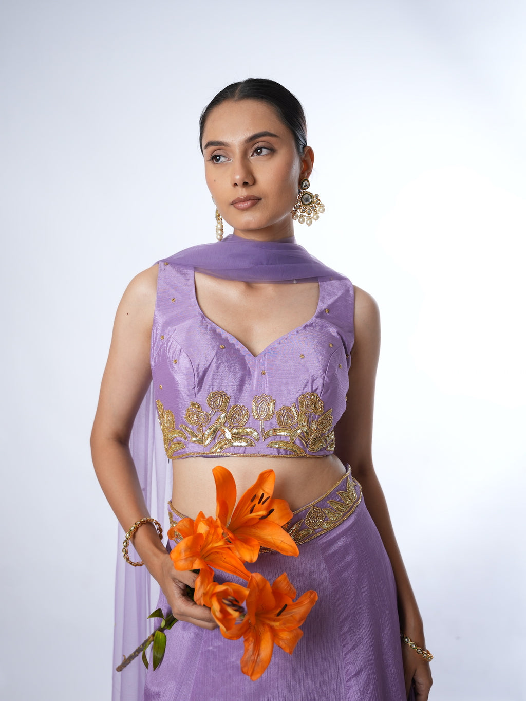 Lavender Gold-Embroidered Lehenga