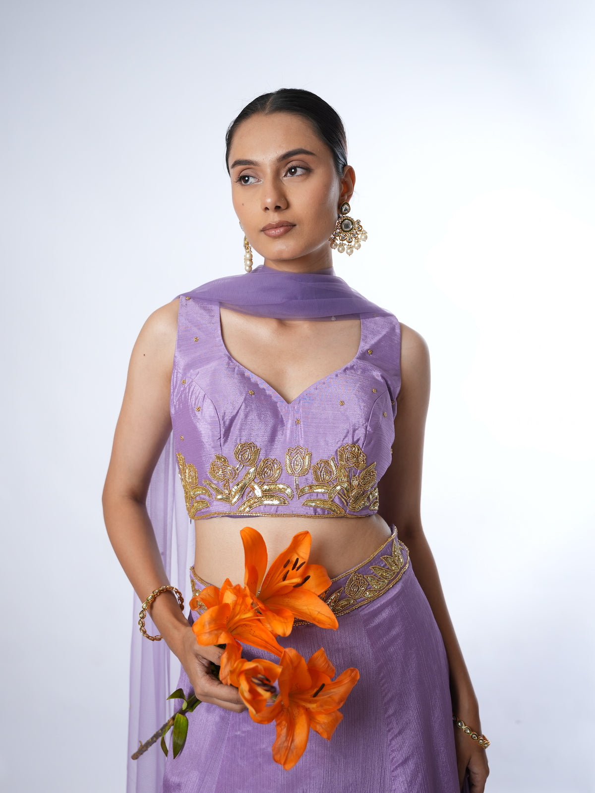 Lavender Gold-Embroidered Lehenga
