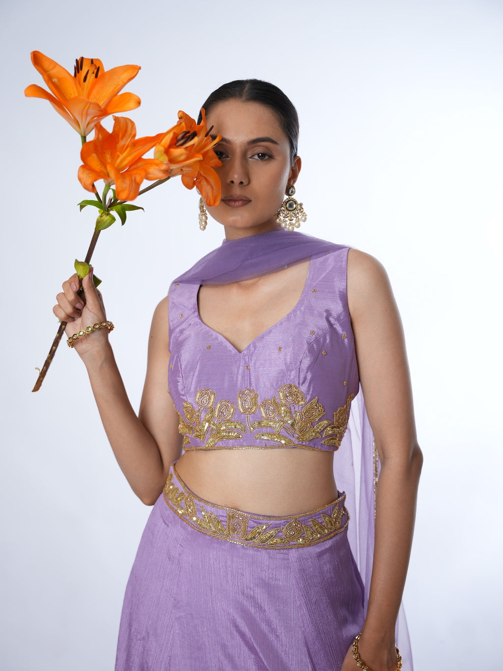 Lavender Gold-Embroidered Lehenga