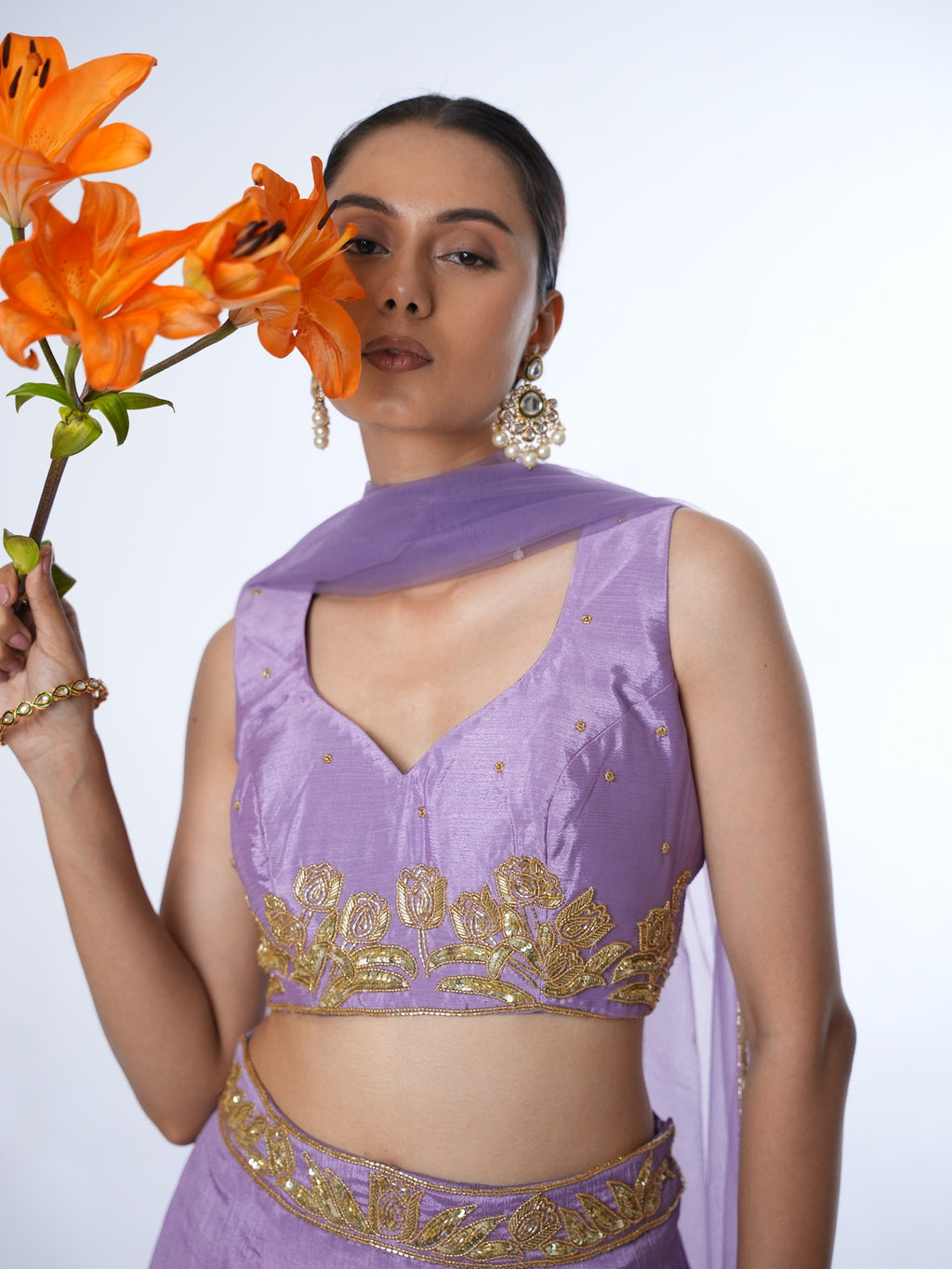 Lavender Gold-Embroidered Lehenga