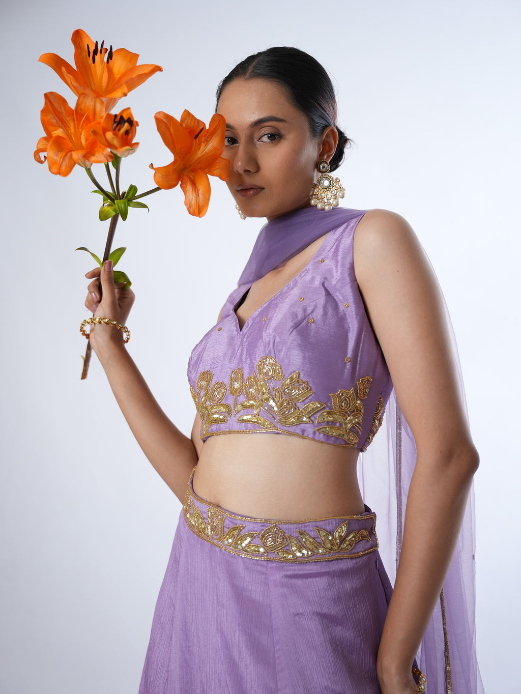Lavender Gold-Embroidered Lehenga