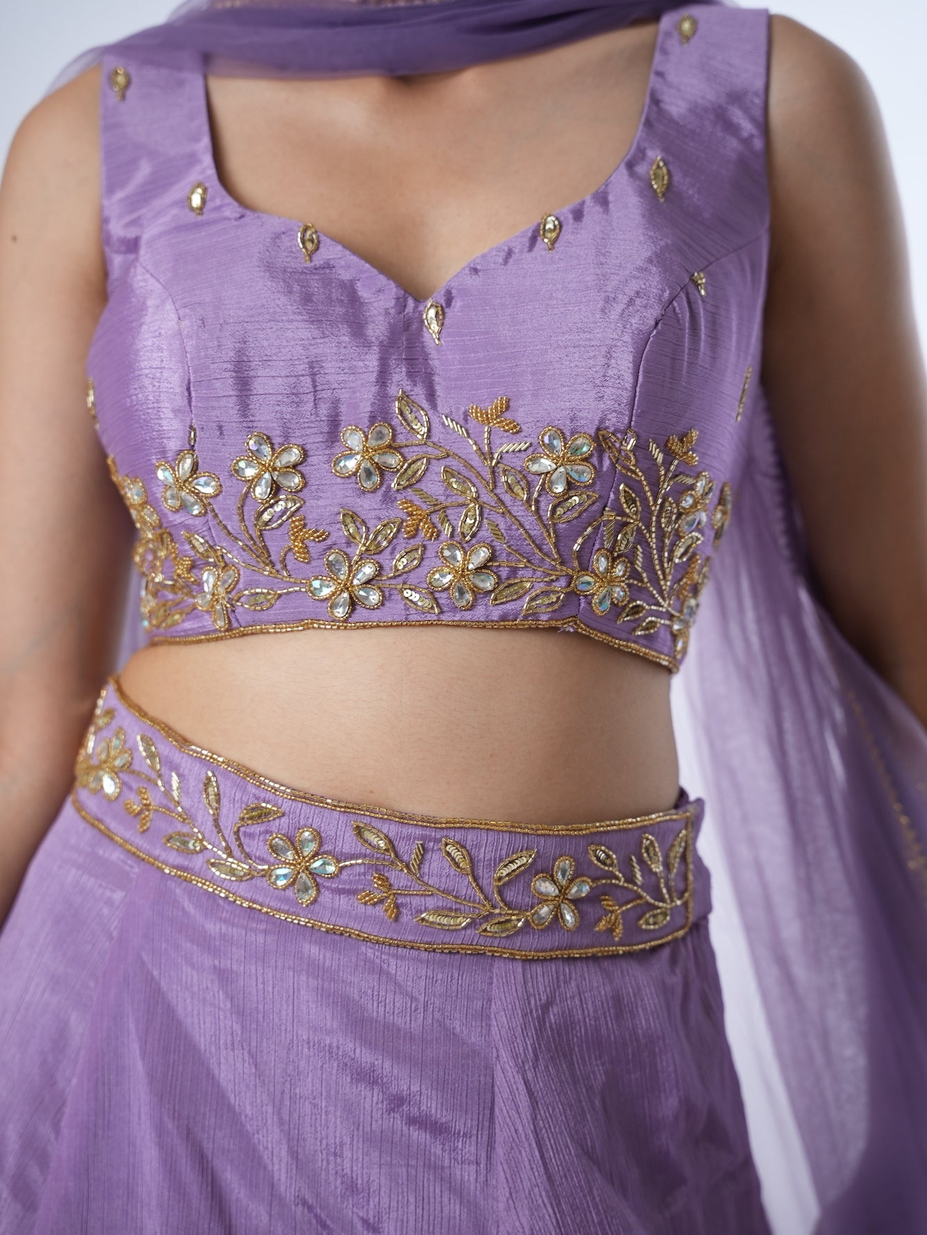 Lavender Gold-Embroidered Lehenga