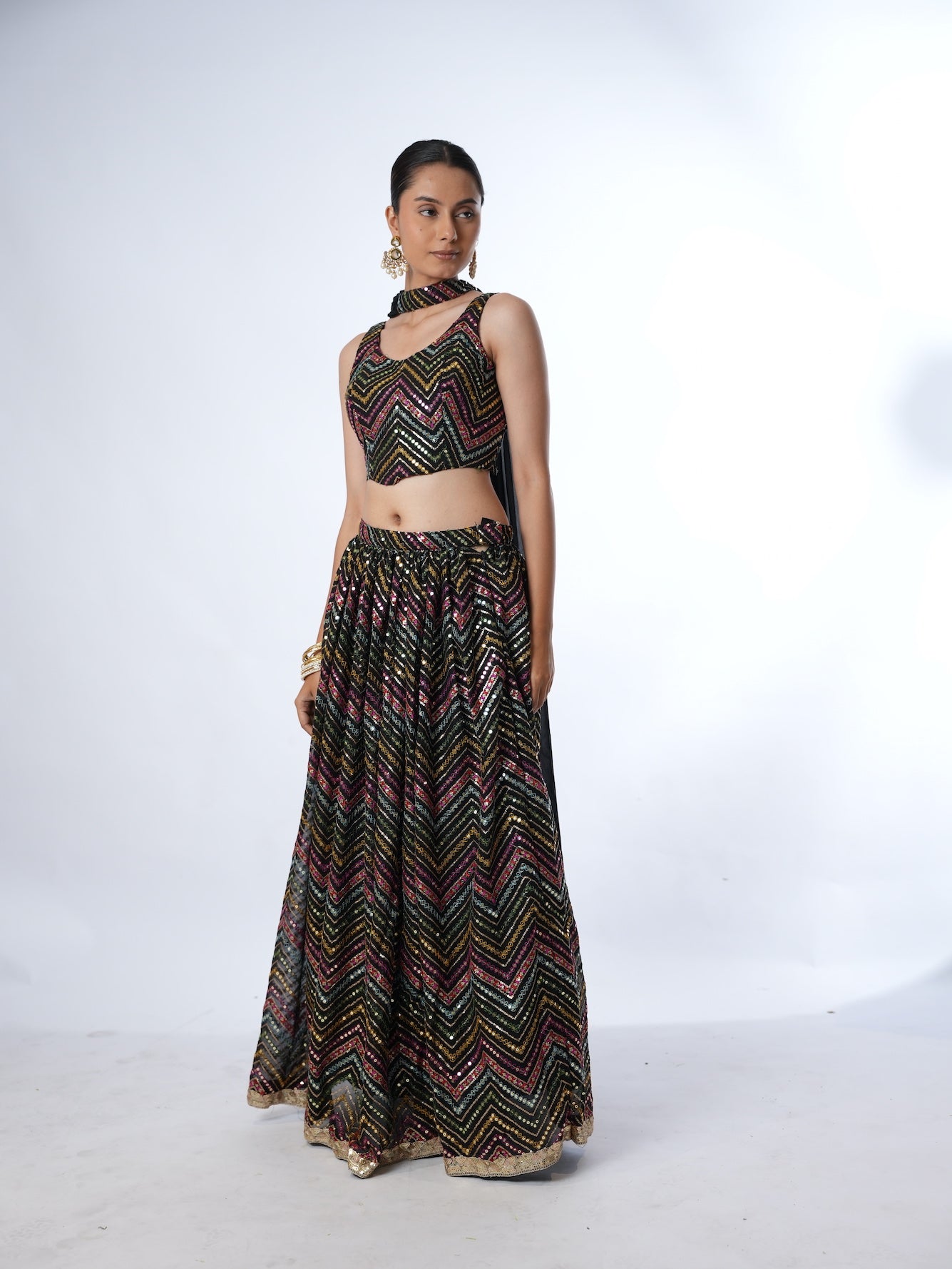 Multi-Color Chevron Sequin Lehenga