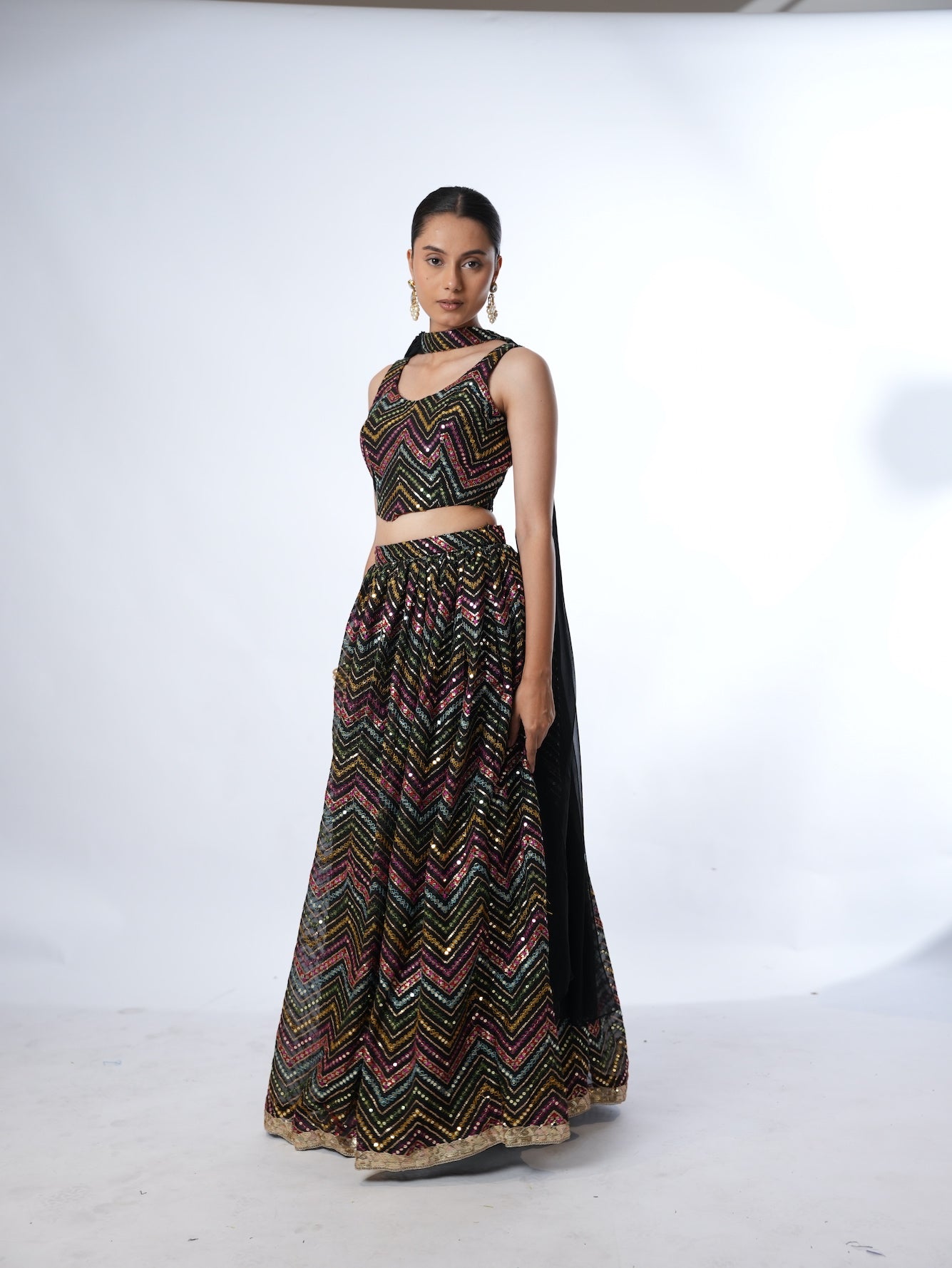 Multi-Color Chevron Sequin Lehenga