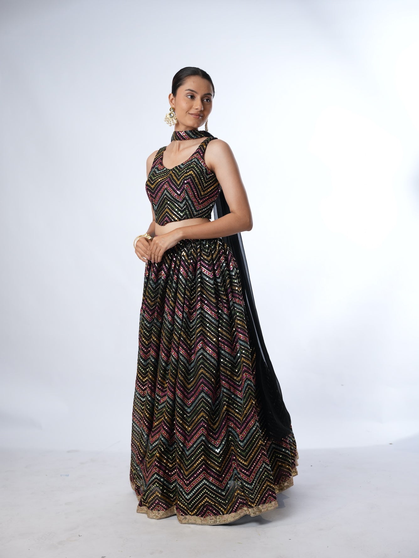 Multi-Color Chevron Sequin Lehenga