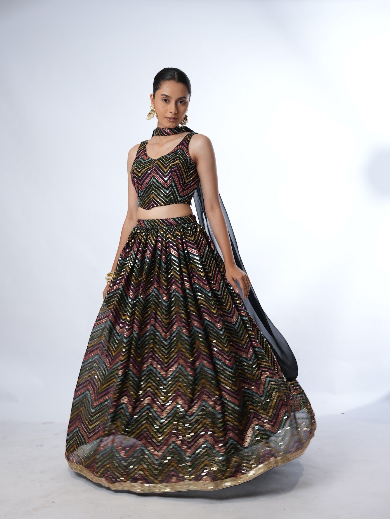 Multi-Color Chevron Sequin Lehenga