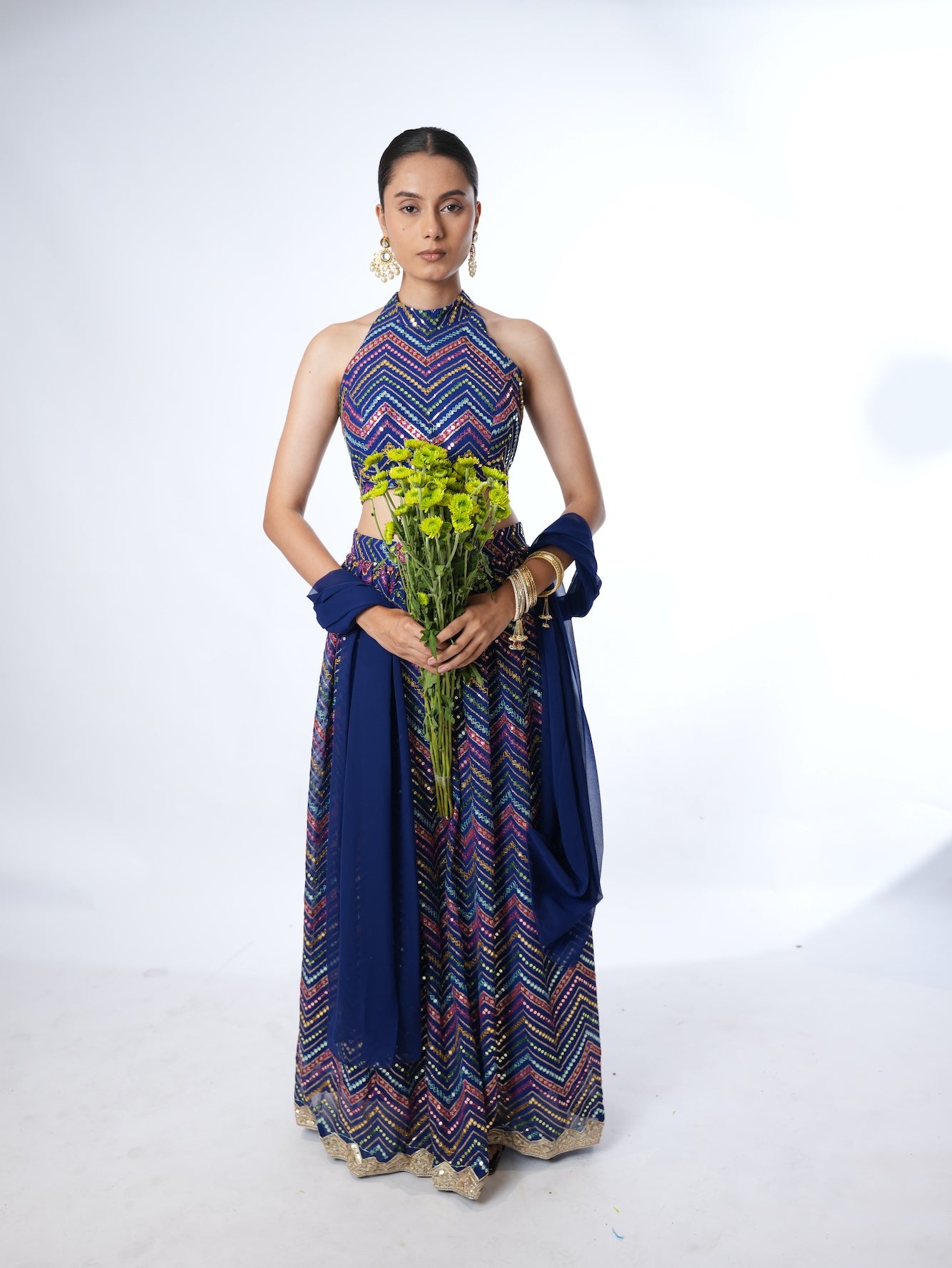 Blue Chevron Sequin Lehenga
