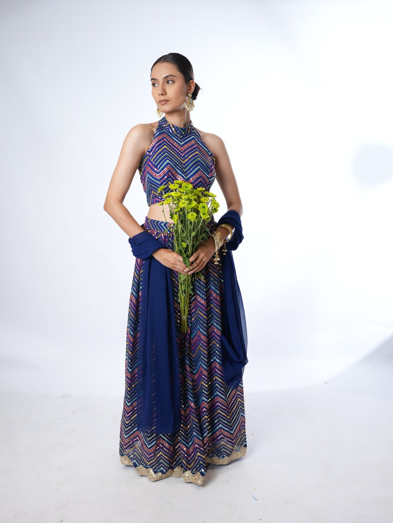 Blue Chevron Sequin Lehenga