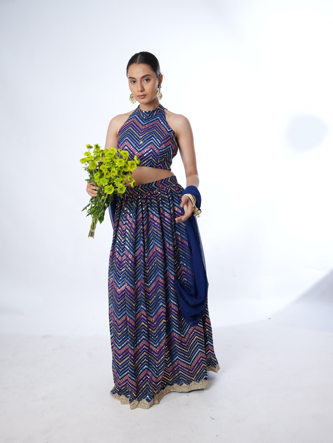 Blue Chevron Sequin Lehenga