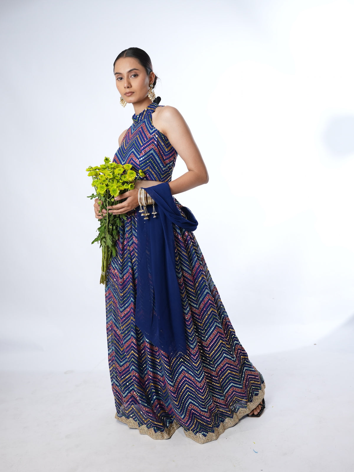Blue Chevron Sequin Lehenga