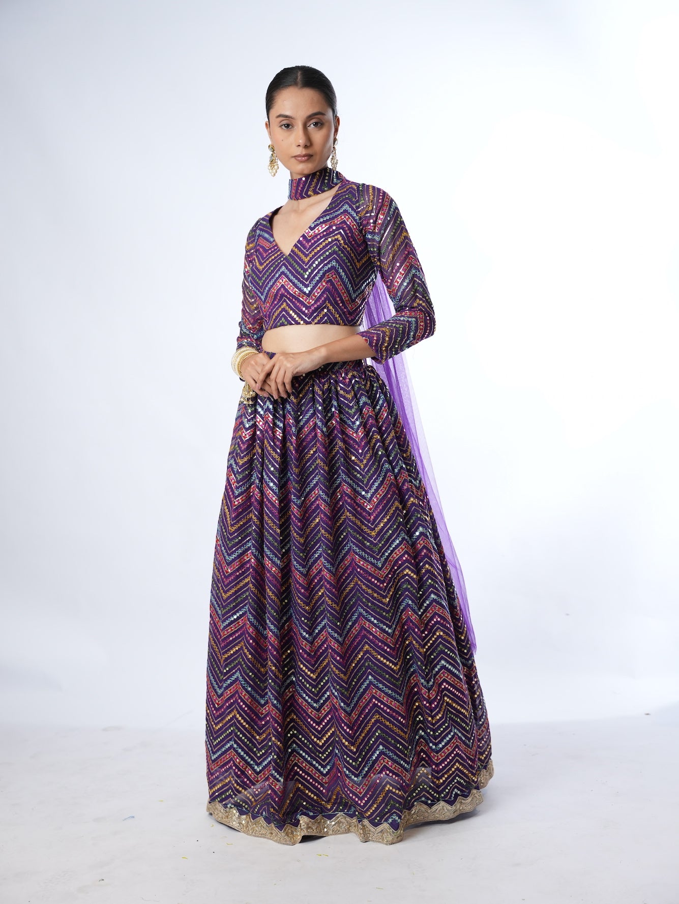 Purple Chevron Sequin Lehenga