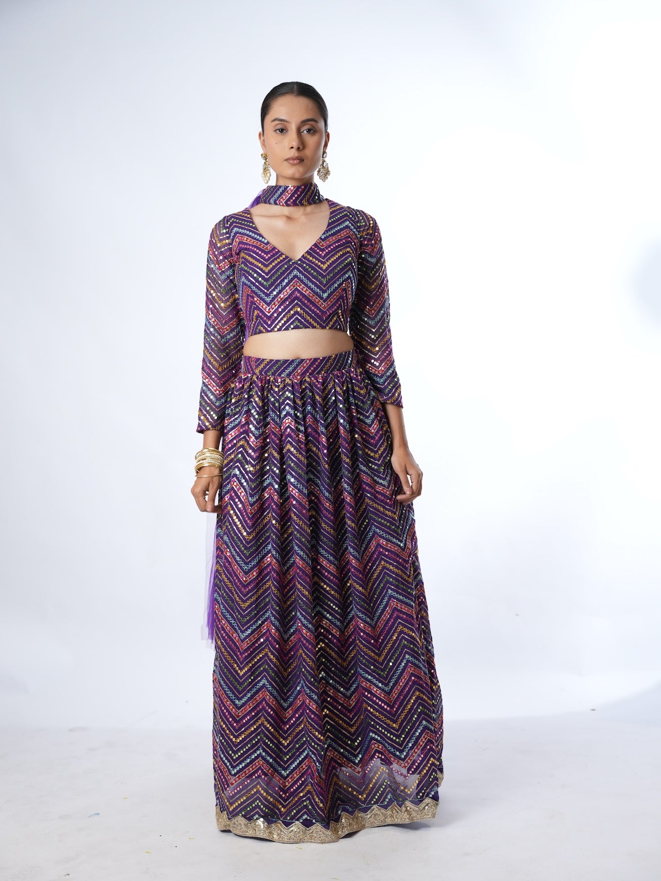 Purple Chevron Sequin Lehenga
