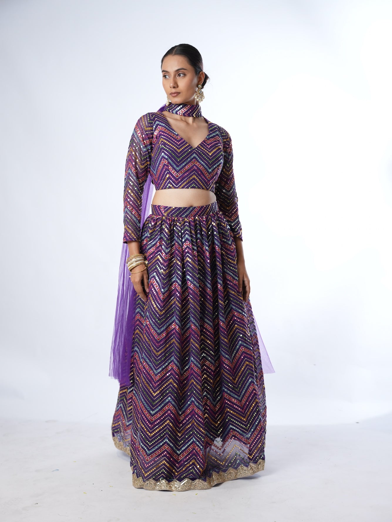 Purple Chevron Sequin Lehenga