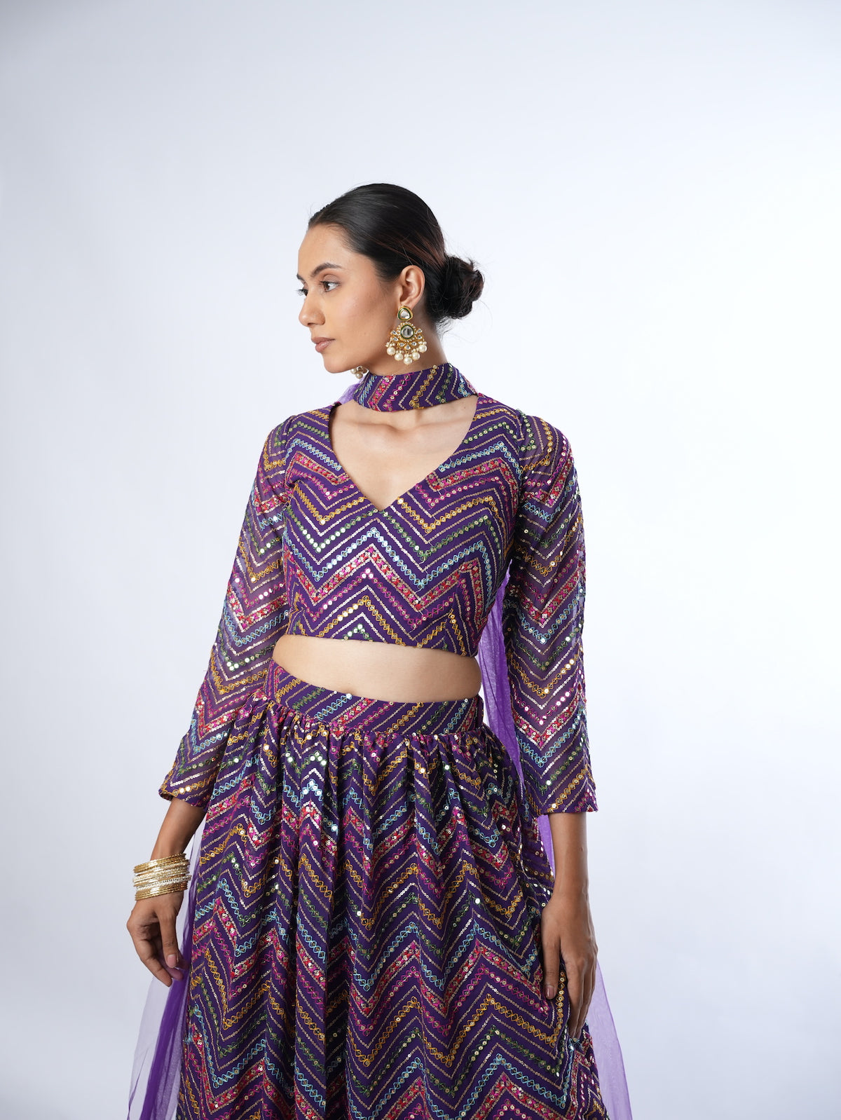 Purple Chevron Sequin Lehenga