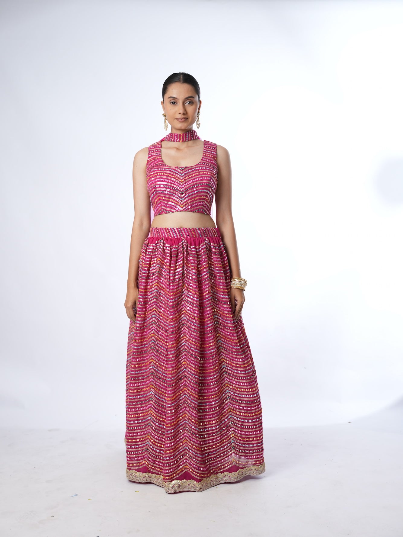 Magenta Wave Sequin Lehenga