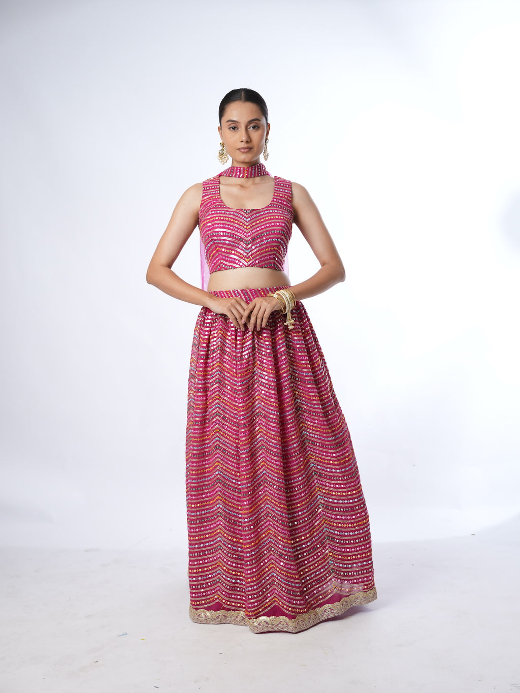 Magenta Wave Sequin Lehenga