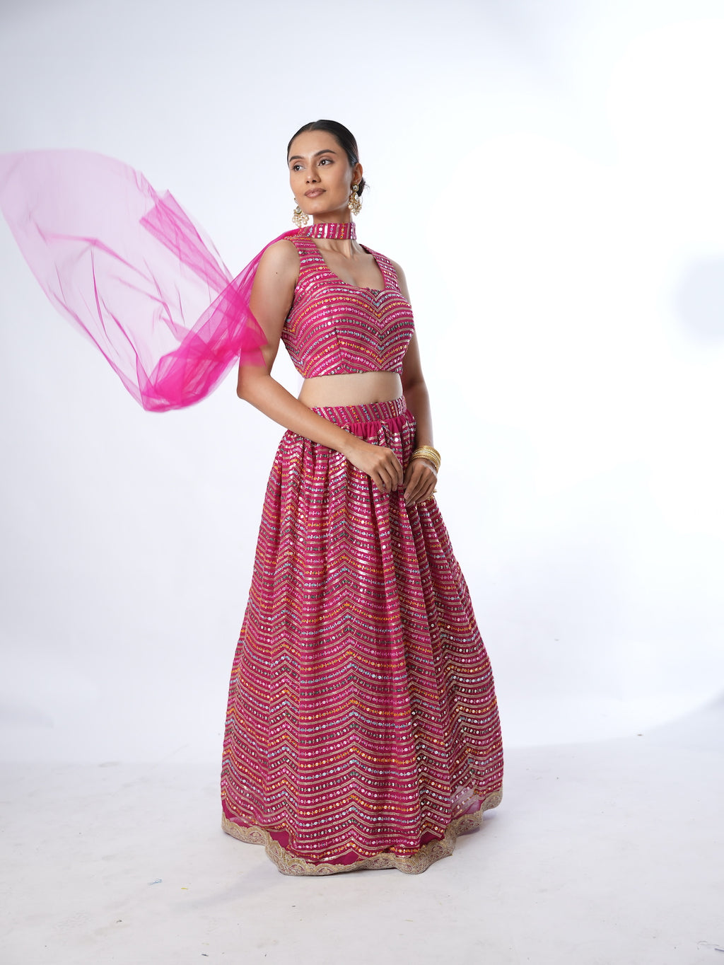 Magenta Wave Sequin Lehenga