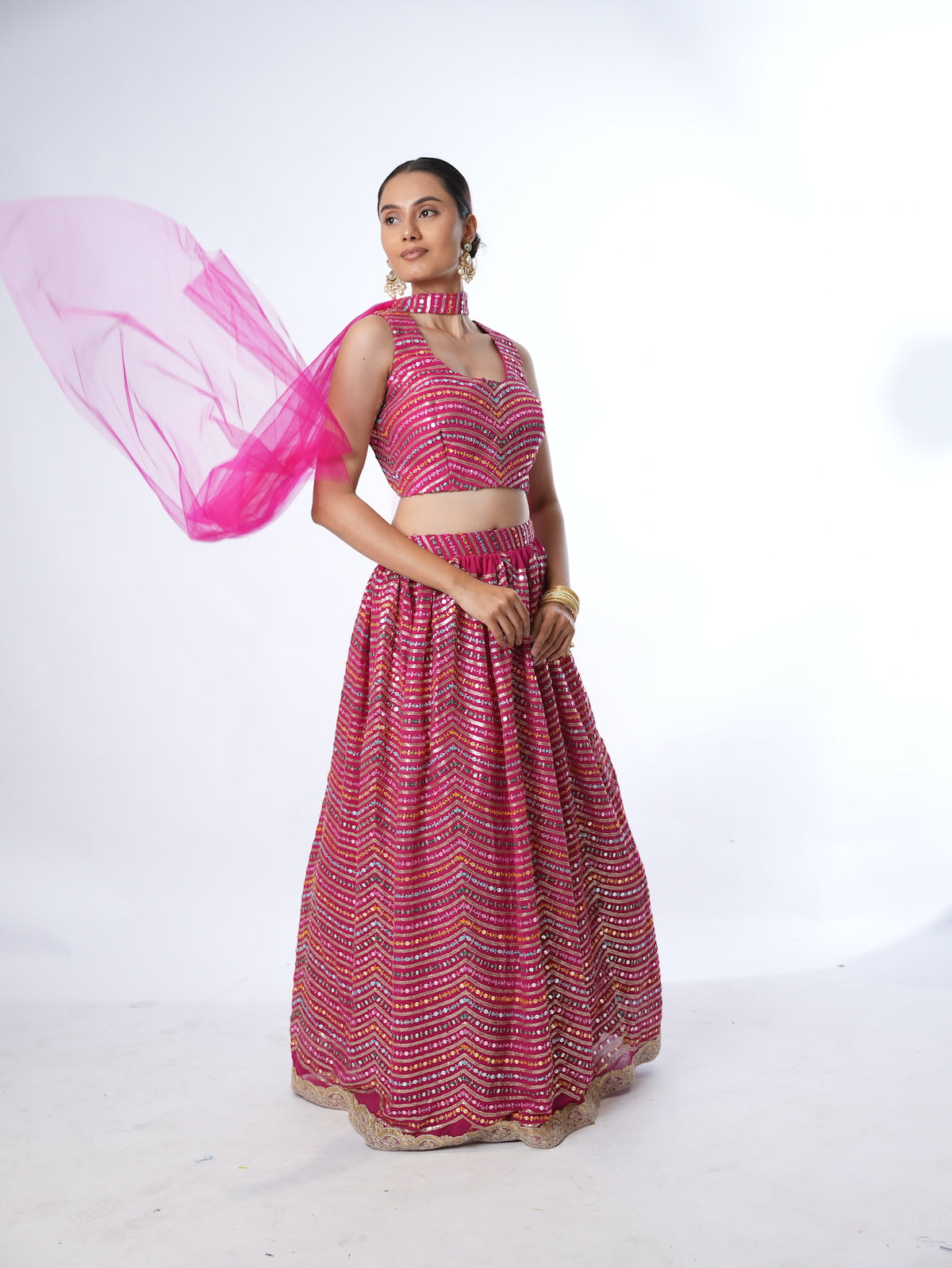 Magenta Wave Sequin Lehenga
